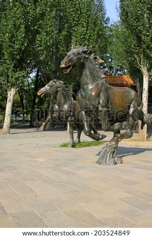 BEIJING - MAY 22: Running horse sculpture in the Yuan Dynasty sand-layered site park, on may 22, 2014, Beijing, China