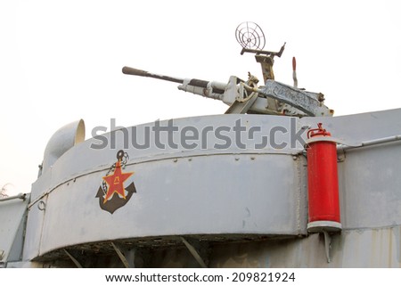BEIJING - MAY 24: No.414 Exploit Gunboat in the Toumenshan Naval Battle, in the Chinese military museum, on may 24, 2014, Beijing, China