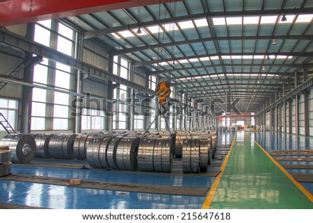 LUANNAN COUNTY - AUGUST 16: Ultra-thin cold-rolled strip steel storage workshop in a factory, on august 16, 2014, Luannan County, Hebei Province, China