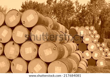 oil drums stacked together in a yard, north china