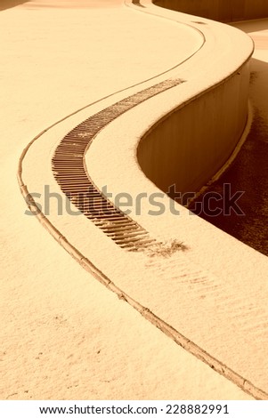 Curve type of building structure after a snow, closeup of photo