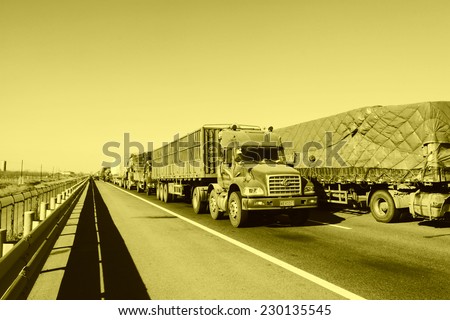 TIANJIN - DECEMBER 9: heavy duty trucks stopped on the highway Because of the traffic jam, on December 9, 2013, tianjin, China.