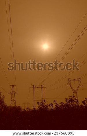 electric tower in the blue sky, steel power transmission facilities