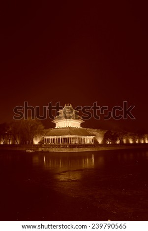 night view of northeast turrets of the Forbidden City on december 22, 2013, beijing, china.