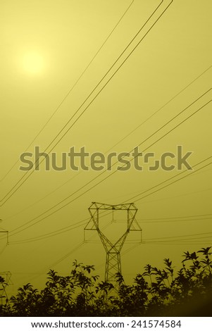 electric tower in the pink sky, steel power transmission facilities