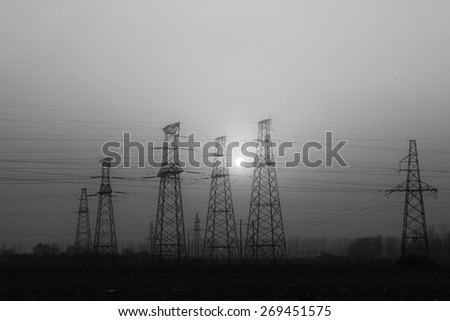 electric tower in the evening sky, power transmission facilities