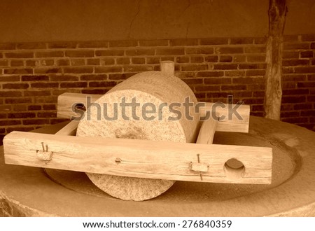 Ancient Chinese tools used for grinding wheat, in Chinese rural areas