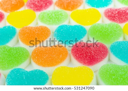 Heart candies coated with sugar, heart colorful sweet candies, sugar heart shaped candy 14 february