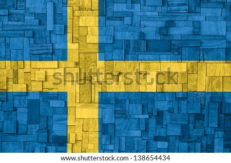Swedish Flag painted on a wooden Background