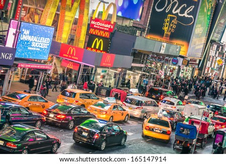 New York - November 22: Traffic Jam Congestion In Front Of Mc Donalds In Times Square On November 22, 2013 In Manhattan, New York. Times Square Is One Of The World'S Most Visited Tourist Attractions.