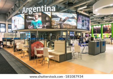 BERLIN, GERMANY - MARCH 8, 2014: stand of Argentina in the section 3.1 at ITB Travel Trade Show in the fairgrounds of Messe Berlin.
