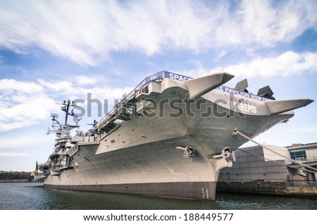 NEW YORK CITY - NOVEMBER 23, 2013: navy ship USS Intrepid, also known as The Fighting \
