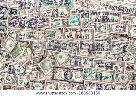 Heap of dollars banknotes background