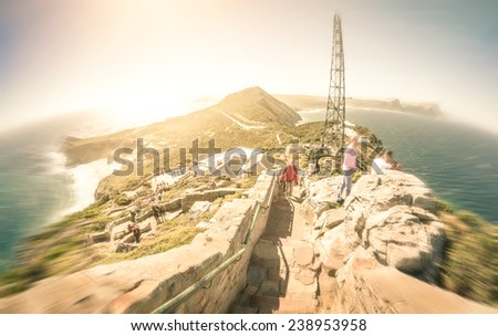 Fisheye panorama of Cape of Good Hope near Cape Town in South Africa - Radial zoom defocusing with retro nostalgic filtered look