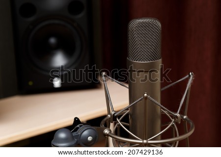 Studio microphone, recording studio, radio station.