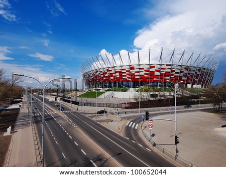 NATIONAL STADIUM IN WARSAW, POLAND - APRIL 21: Warsaw National Stadium on April 21, 2012. The National Stadium will host the opening match of the UEFA Euro 2012.
