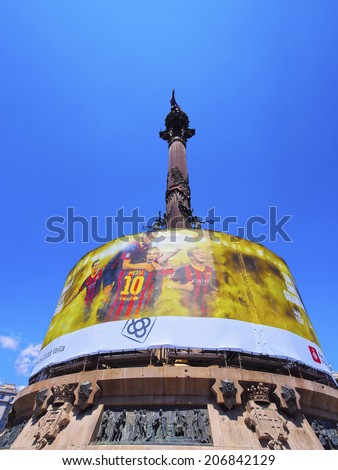 BARCELONA, SPAIN - MAY 23, 2013: Monument of Christopher Columbus in the harbour of Barcelona, Catalonia, Spain