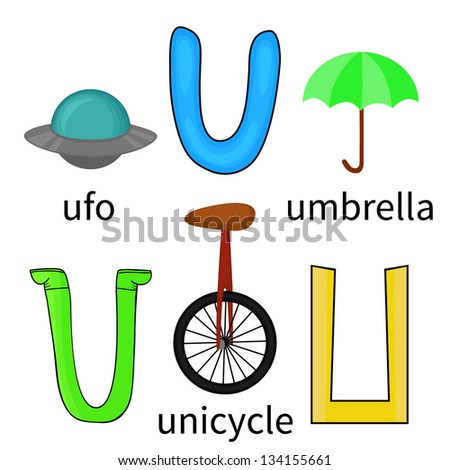 Objects+Start+with+Letter+U cartoon alphabet for children, letter u and objects isolated on white ...