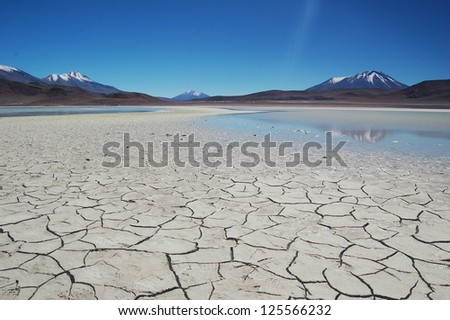 Dry Lake Surrounded By Mountains and Blue Sky