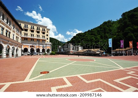 Sochi, Russia - 31 JULY: construction of a hotel complex - preparing for the 2014 Olympics in Krasnaya Polyana on JULY 31, 2014, Sochi, Russia