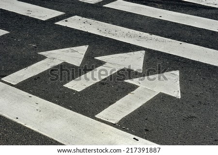Zebra pedestrian crossing the road - three arrows with the direction of movement