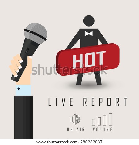 raster illustration of a live report with button live hot news and microphone