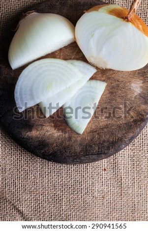 Onion food styling on wood