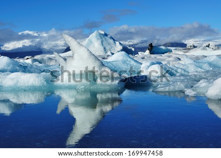 Blue ice at Ice lake Jokulsarlon Iceland