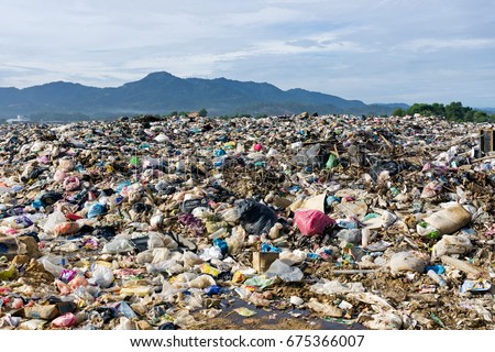 Pile of domestic garbage in landfill dump site.