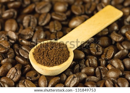 Coffee seeds on cloth sack background