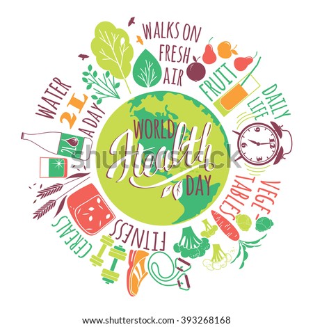 World health day concept with healty lifestyle illustration.