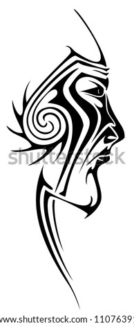 illustration of human face, perfect for tattoo or other design.