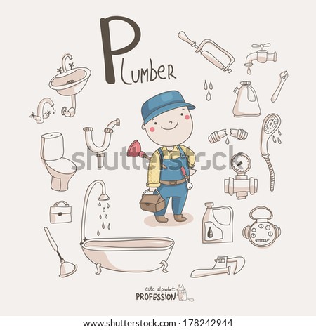 Cute vector alphabet Profession Letter P Plumber Cute vector alphabet Profession Letter P Plumber