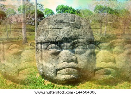 Mexico Tabasco Stone head Special effects nature beach Panorama culture mayas
