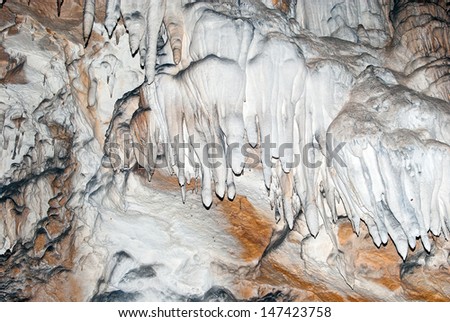 The beautiful natural formations on the cave wall