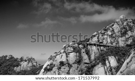Chinese Mount Sanqingshan in black and white background