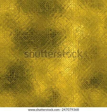 Golden Foil Seamless and Tileable Luxury background texture. Glittering holiday wrinkled gold background and shiny bright metal surface backdrop.