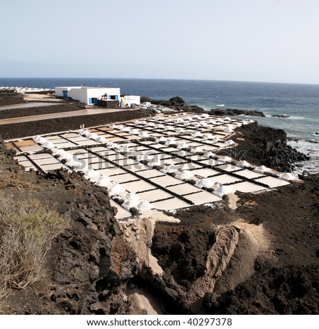 Salt piles on a saline exploration near Teneguia volcano on La Palma island