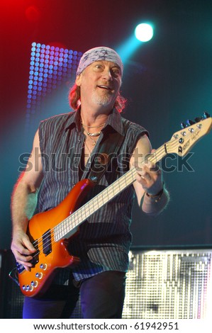 BRNO,CZECH REP-FEB 22:Rodger Glover on bass of band Deep Purple on concert at the hall Rondo February 22,2006 in Brno,Czech Republic.The group arrived as part of tour for album Rapture Of The Deep.