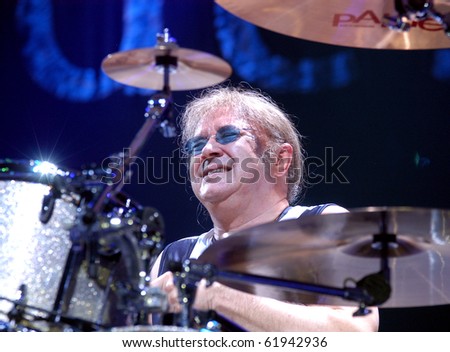 BRNO,CZECH REP-FEB 22:Ian Paice on drums of band Deep Purple on concert at the hall Rondo February 22,2006 in Brno,Czech Republic.The group arrived as part of tour for album Rapture Of The Deep.