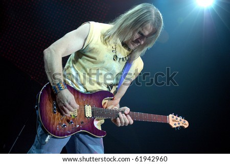 BRNO,CZECH REP-FEB 22:Steve Morse, guitarist of band Deep Purple on concert at the hall Rondo February 22,2006 in Brno,Czech Republic.The group arrived as part of tour for album Rapture Of The Deep.