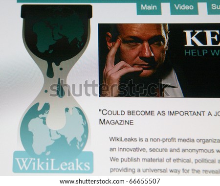 BRNO, CZECH REP. - DECEMBER, 6: WikiLeaks is an international non-profit organization that publishes submissions of otherwise unavailable documents from anonymous news sources and leaks. View of the WikiLeaks homepage featuring its founder Julian Assange