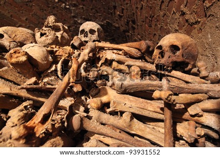 BRNO,CZECH REP,JAN 30:Charnel-house under the st. Jacob church where are skulls and bones of more than 50.000 people was open for first time for journalist on 30 january 2012 in Brno,Czech republic.