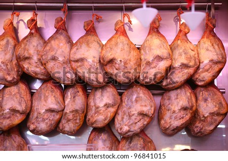 A piece of beef legs drawn up in the market for sale
