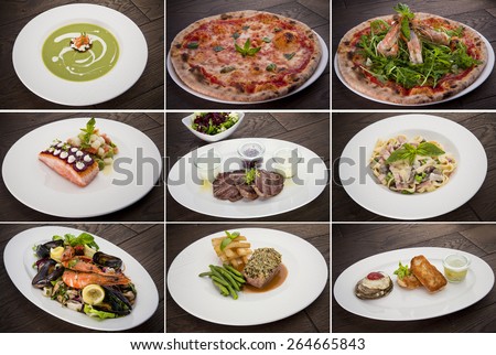 Collection of warm meat dishes. Includes lamb, pork, chicken and beef dishes