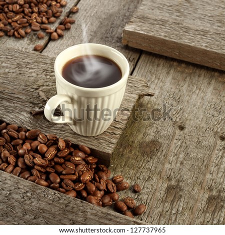 coffee on wooden boards coffee on a wooden table