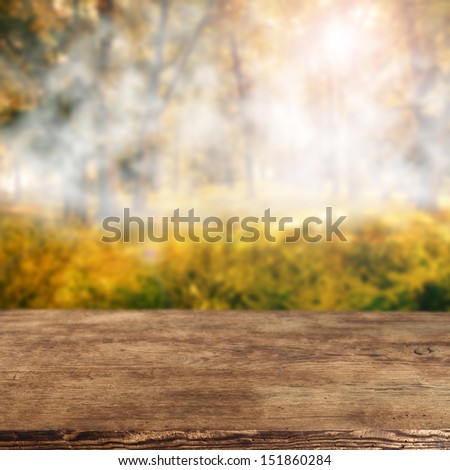 autumn background and empty desk
