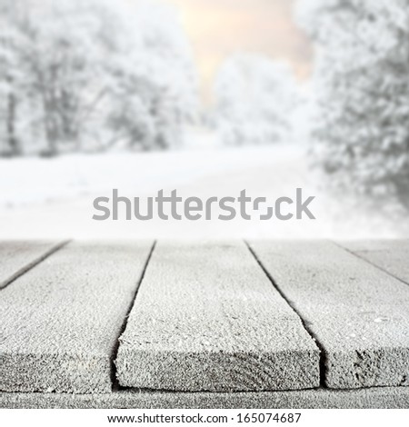 table of snow in winter forest