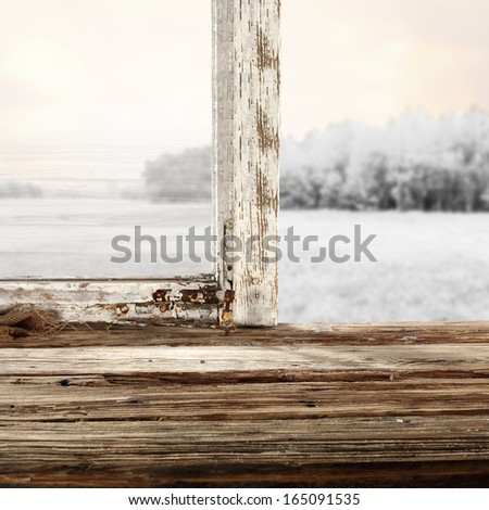 window sill of wood and winter