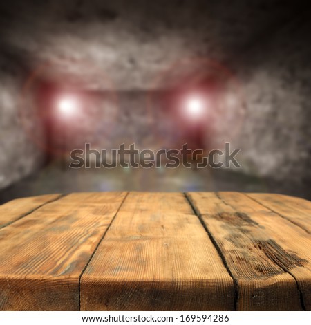 wooden table and flash of lamps